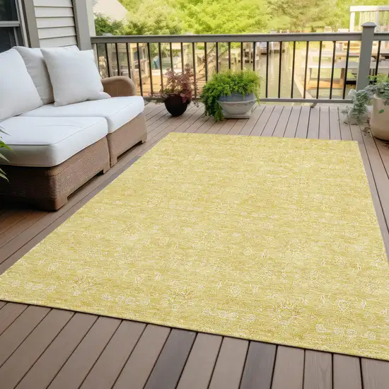 Yellow Gold And Ivory Floral Washable Indoor Outdoor Area Rug Photo 5