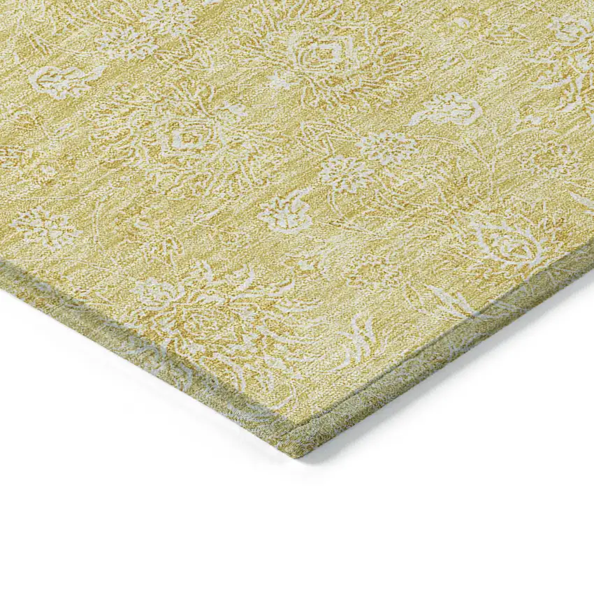Yellow Gold And Ivory Floral Washable Indoor Outdoor Area Rug Photo 2