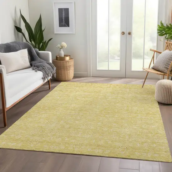 Yellow Gold And Ivory Floral Washable Indoor Outdoor Area Rug Photo 5