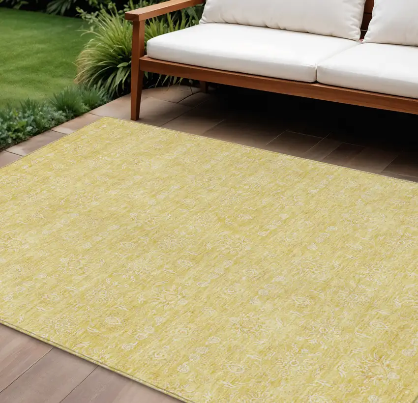 Yellow Gold And Ivory Floral Washable Indoor Outdoor Area Rug Photo 1