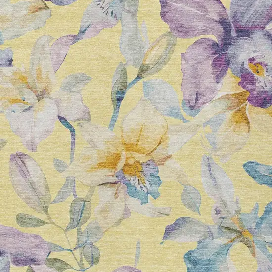 Yellow Gold And Lavender Floral Washable Indoor Outdoor Area Rug Photo 5
