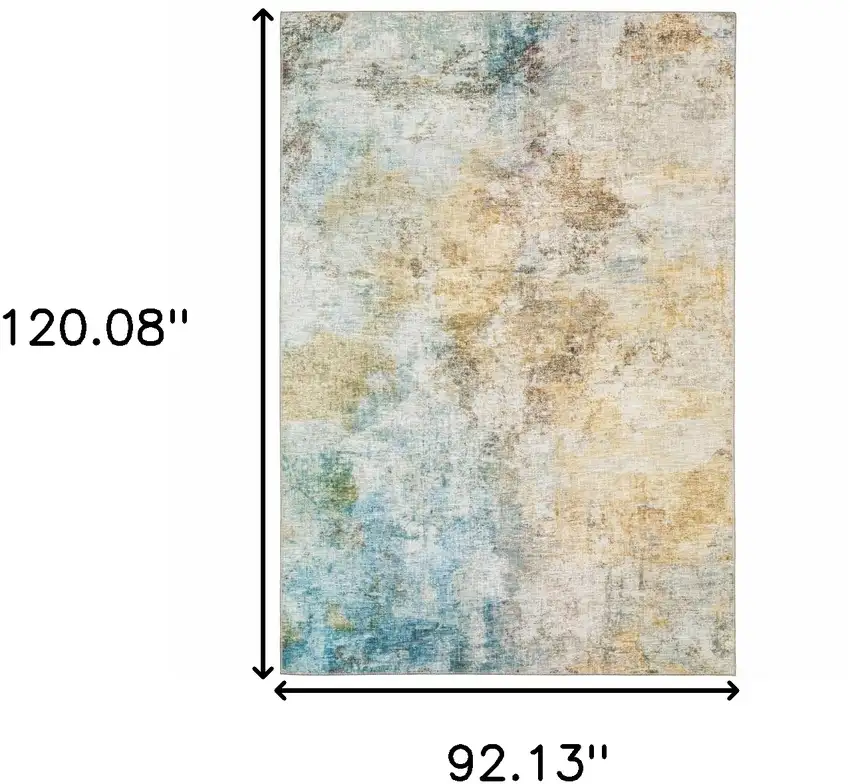 Yellow Gold Blue Green Brown Grey And Beige Abstract Power Loom Stain Resistant Area Rug Photo 10