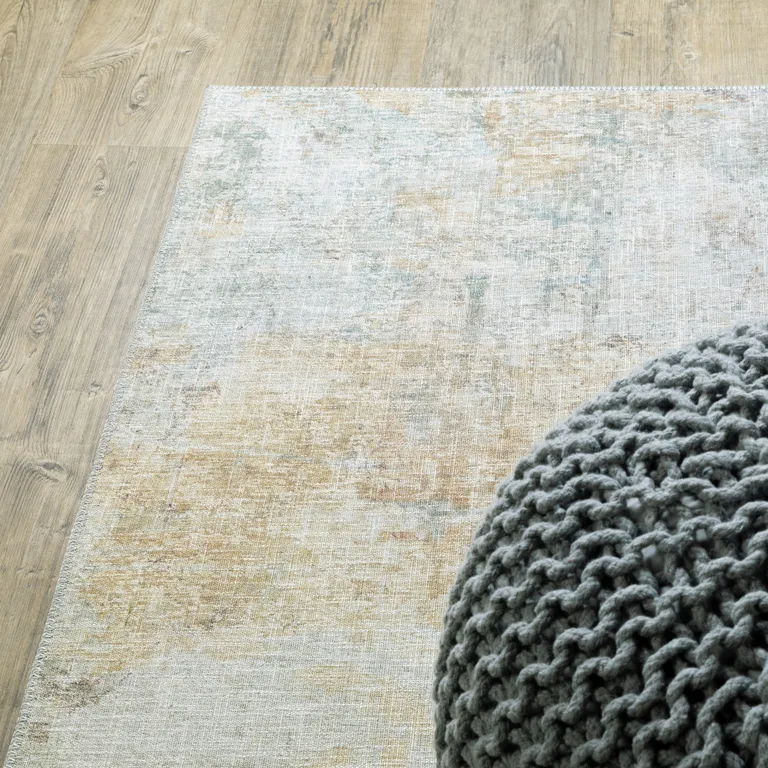 Yellow Gold Blue Green Brown Grey And Beige Abstract Power Loom Stain Resistant Area Rug Photo 5