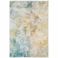 Photo of Yellow Gold Blue Green Brown Grey And Beige Abstract Power Loom Stain Resistant Area Rug