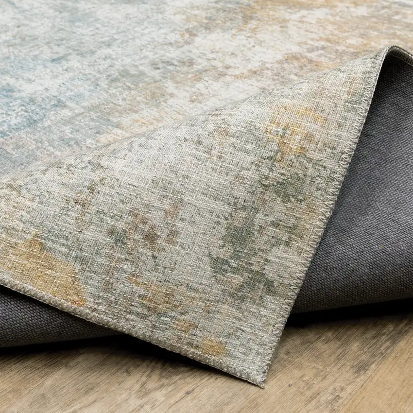 Yellow Gold Blue Green Brown Grey And Beige Abstract Power Loom Stain Resistant Area Rug Photo 8