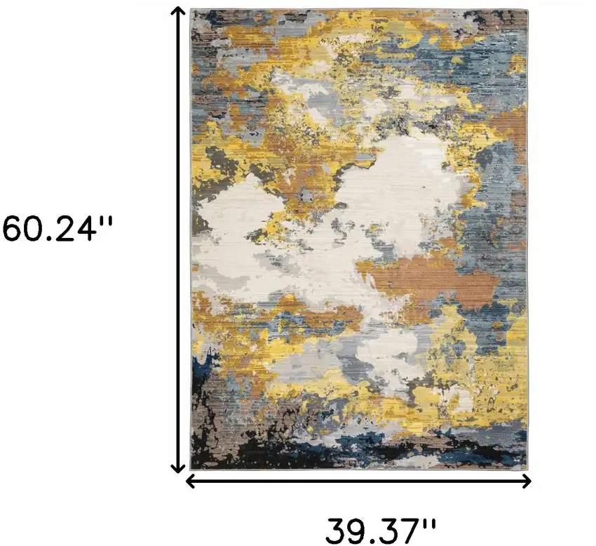 Yellow Gold Blue Grey Brown And Beige Abstract Power Loom Stain Resistant Area Rug Photo 8