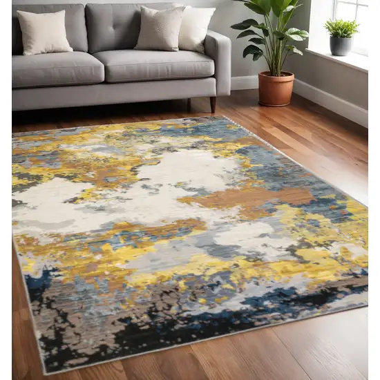 Yellow Gold Blue Grey Brown And Beige Abstract Power Loom Stain Resistant Area Rug Photo 1