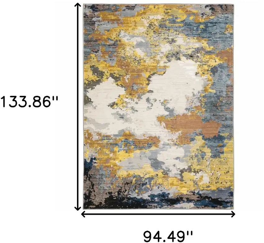 Yellow Gold Blue Grey Brown And Beige Abstract Power Loom Stain Resistant Area Rug Photo 10