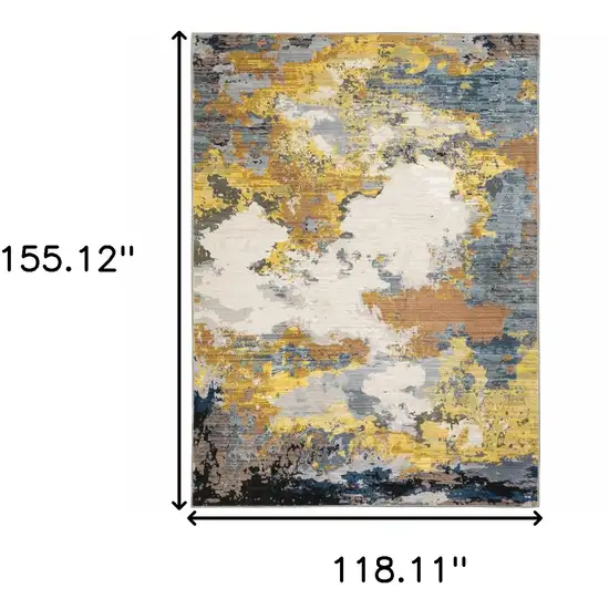 Yellow Gold Blue Grey Brown And Beige Abstract Power Loom Stain Resistant Area Rug Photo 3