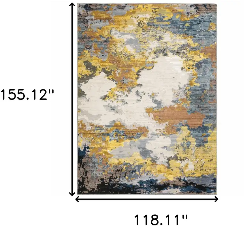 Yellow Gold Blue Grey Brown And Beige Abstract Power Loom Stain Resistant Area Rug Photo 3