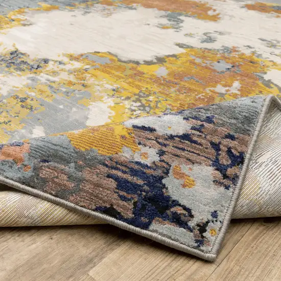 Yellow Gold Blue Grey Brown And Beige Abstract Power Loom Stain Resistant Runner Rug Photo 7