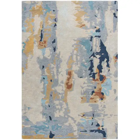 Yellow Gold Gray Light Blue And Blue Wool Abstract Hand Tufted Area Rug Photo 4