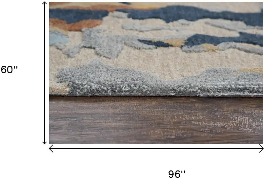 Yellow Gold Gray Light Blue And Blue Wool Abstract Hand Tufted Area Rug Photo 9