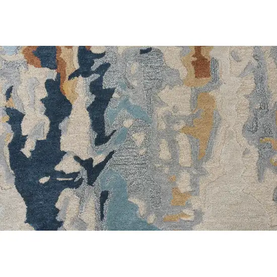 Yellow Gold Gray Light Blue And Blue Wool Abstract Hand Tufted Area Rug Photo 7