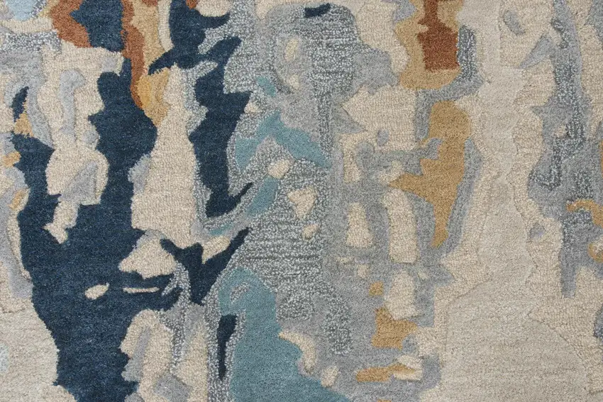 Yellow Gold Gray Light Blue And Blue Wool Abstract Hand Tufted Area Rug Photo 7