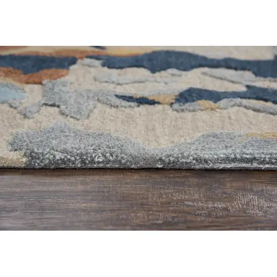 Yellow Gold Gray Light Blue And Blue Wool Abstract Hand Tufted Area Rug Photo 3