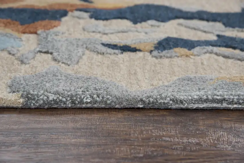 Yellow Gold Gray Light Blue And Blue Wool Abstract Hand Tufted Area Rug Photo 3