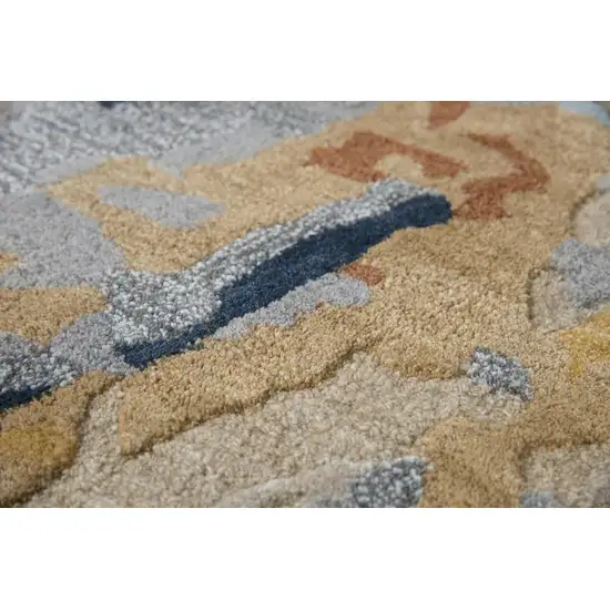 Yellow Gold Gray Light Blue And Blue Wool Abstract Hand Tufted Area Rug Photo 8