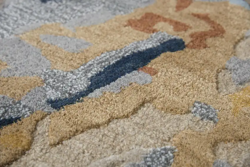 Yellow Gold Gray Light Blue And Blue Wool Abstract Hand Tufted Area Rug Photo 8