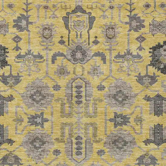 Yellow Gray And Charcoal Oriental Washable Indoor Outdoor Area Rug Photo 5