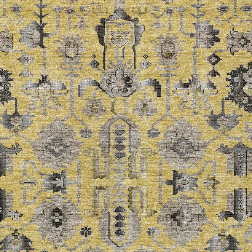 Yellow Gray And Charcoal Oriental Washable Indoor Outdoor Area Rug Photo 5