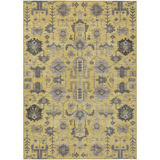 Yellow Gray And Charcoal Oriental Washable Indoor Outdoor Area Rug Photo 1