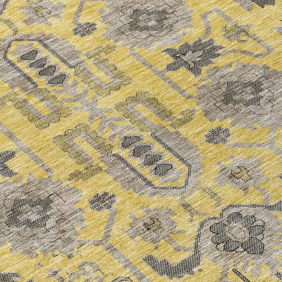 Yellow Gray And Charcoal Oriental Washable Indoor Outdoor Area Rug Photo 4
