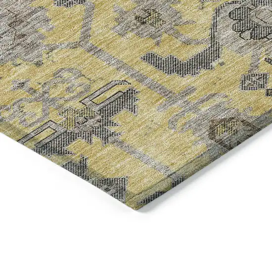Yellow Gray And Charcoal Oriental Washable Indoor Outdoor Area Rug Photo 3