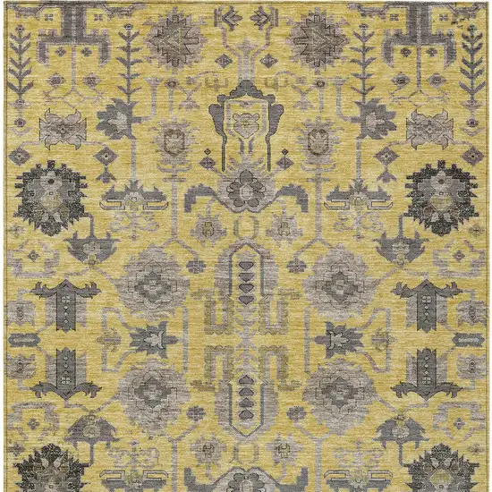 Yellow Gray And Charcoal Oriental Washable Indoor Outdoor Area Rug Photo 6
