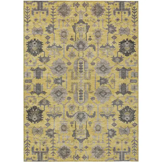 Yellow Gray And Charcoal Oriental Washable Indoor Outdoor Area Rug Photo 1