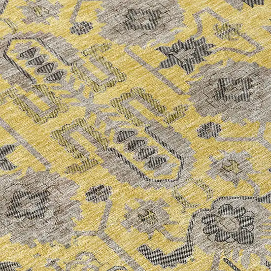 Yellow Gray And Charcoal Oriental Washable Indoor Outdoor Area Rug Photo 4