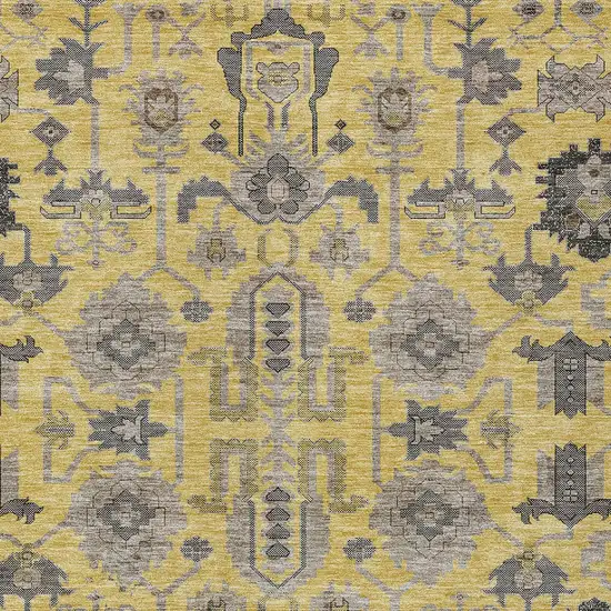 Yellow Gray And Charcoal Oriental Washable Indoor Outdoor Area Rug Photo 5