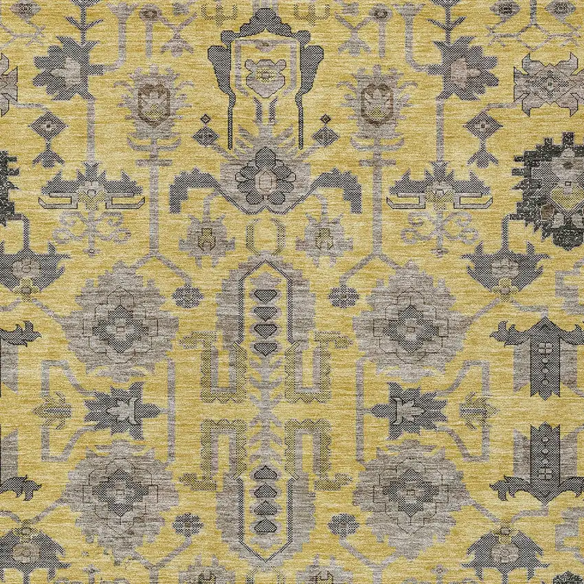 Yellow Gray And Charcoal Oriental Washable Indoor Outdoor Area Rug Photo 5