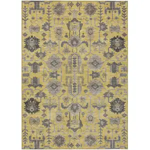 Photo of Yellow Gray And Charcoal Oriental Washable Indoor Outdoor Area Rug