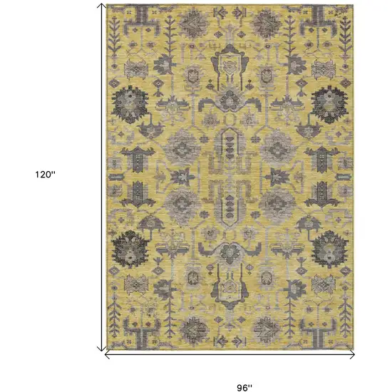 Yellow Gray And Charcoal Oriental Washable Indoor Outdoor Area Rug Photo 3