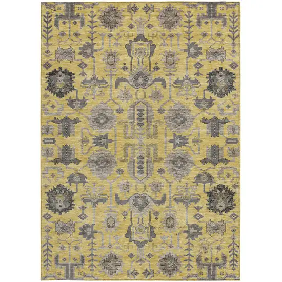 Yellow Gray And Charcoal Oriental Washable Indoor Outdoor Area Rug Photo 5
