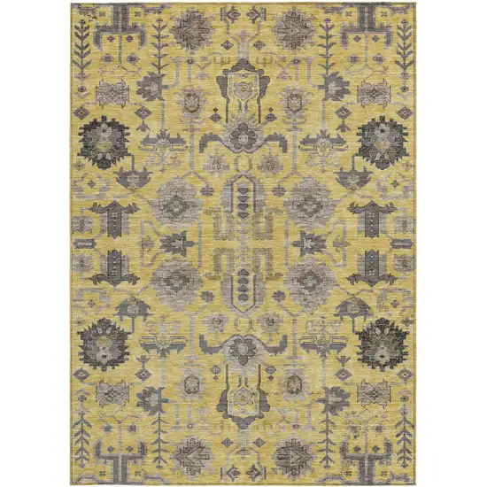 Yellow Gray And Charcoal Oriental Washable Indoor Outdoor Area Rug Photo 6