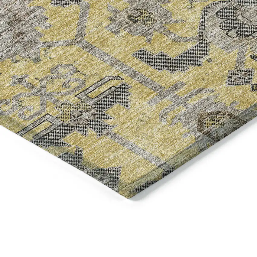 Yellow Gray And Charcoal Oriental Washable Indoor Outdoor Area Rug Photo 3