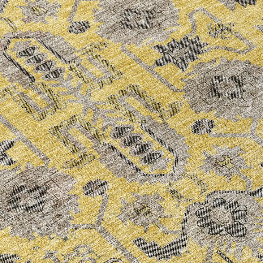 Yellow Gray And Charcoal Oriental Washable Indoor Outdoor Area Rug Photo 4