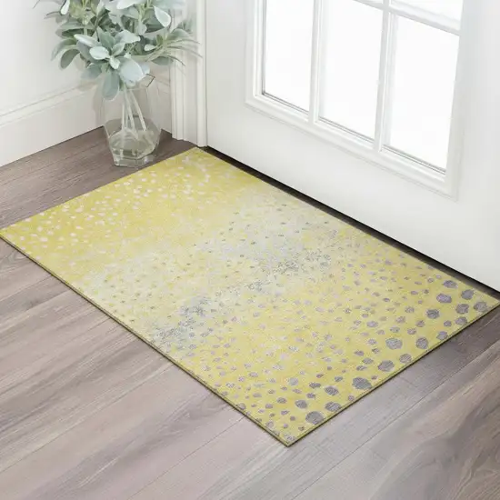 Yellow Gray And Ivory Polka Dot Washable Area Rug With UV Protection Photo 2