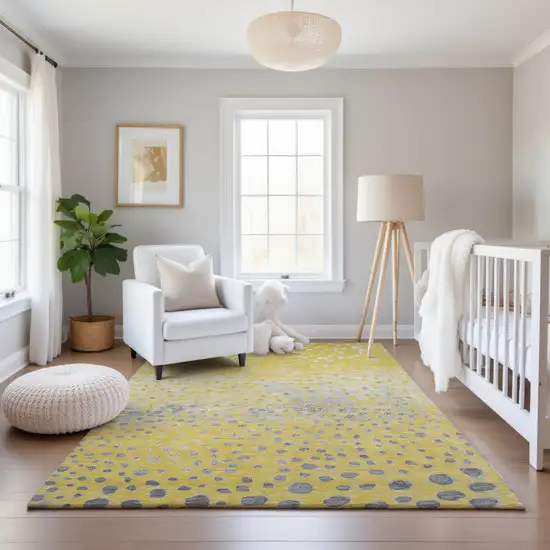 Yellow Gray And Ivory Polka Dot Washable Area Rug With UV Protection Photo 5