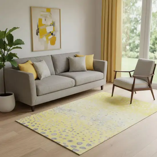 Yellow Gray And Ivory Polka Dot Washable Area Rug With UV Protection Photo 2