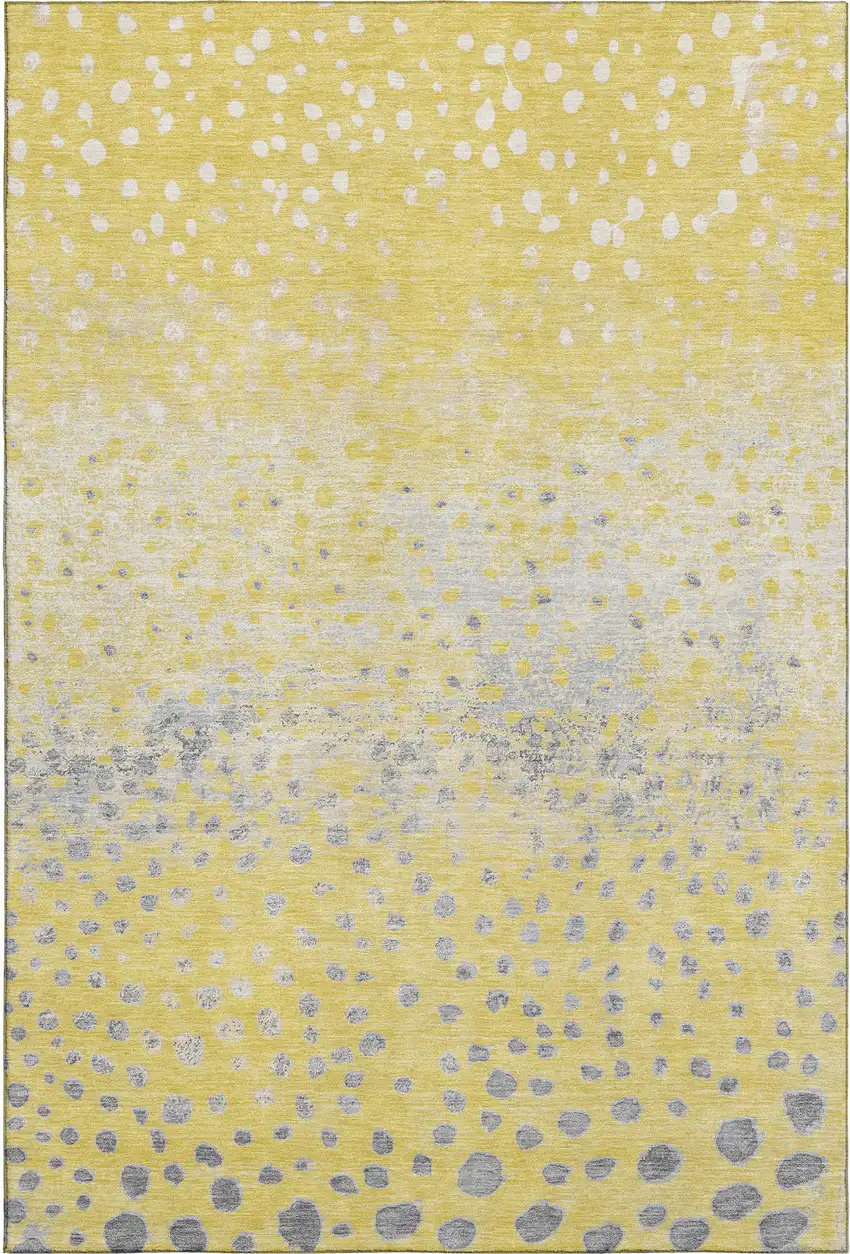 Yellow Gray And Ivory Polka Dot Washable Area Rug With UV Protection Photo 1