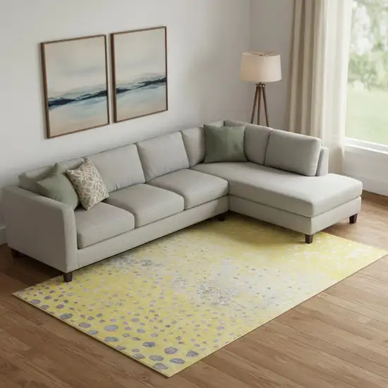 Yellow Gray And Ivory Polka Dot Washable Area Rug With UV Protection Photo 2