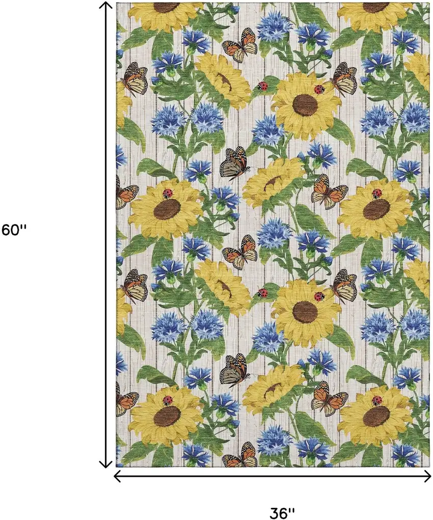 Yellow Green And Blue Geometric Washable Area Rug With UV Protection Photo 3