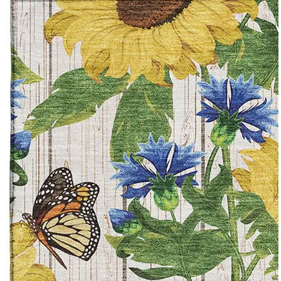 Yellow Green And Blue Geometric Washable Area Rug With UV Protection Photo 5