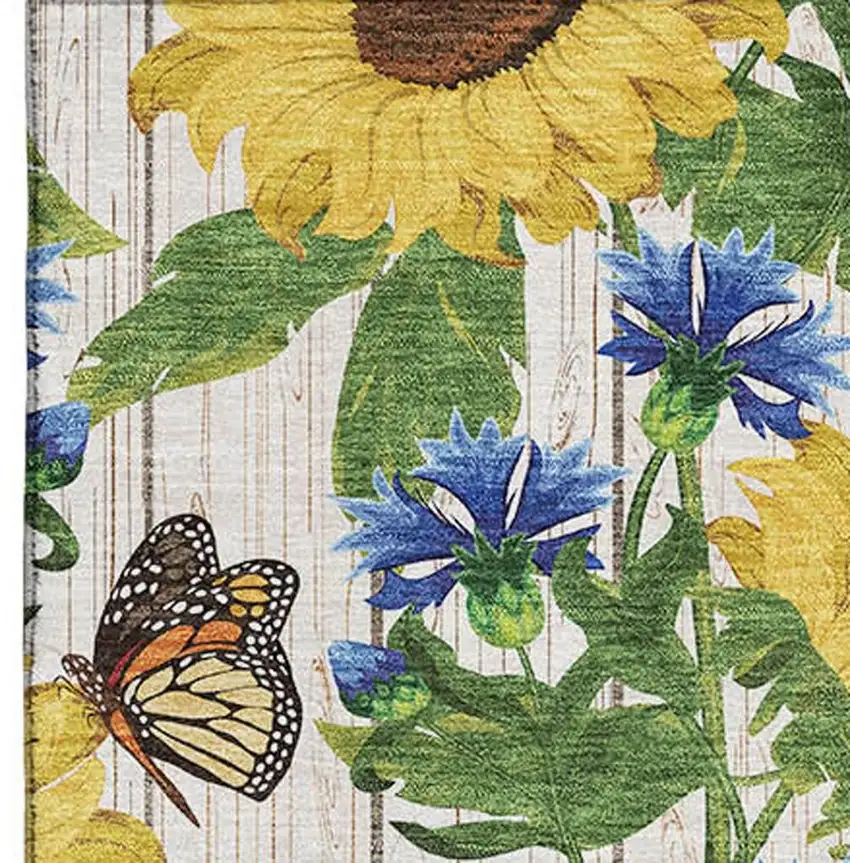 Yellow Green And Blue Geometric Washable Area Rug With UV Protection Photo 5