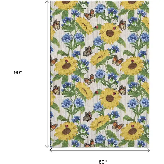 Yellow Green And Blue Geometric Washable Area Rug With UV Protection Photo 3