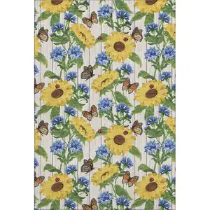 Photo of Yellow Green And Blue Geometric Washable Area Rug With UV Protection