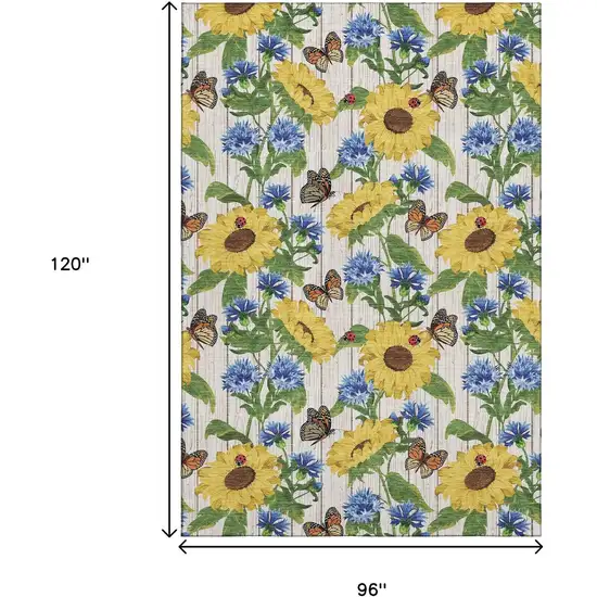 Yellow Green And Blue Geometric Washable Area Rug With UV Protection Photo 3